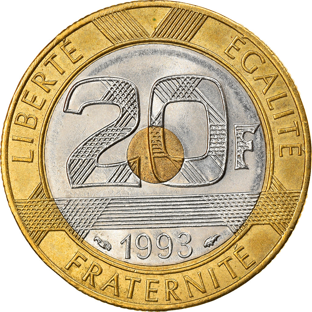 Coin, France, Mont Saint Michel, 20 Francs, 1993, MS(63), Tri-Metallic