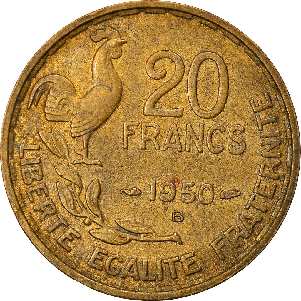 Moneta, Francia, Guiraud, 20 Francs, 1950, Beaumont - Le Roger, MB+