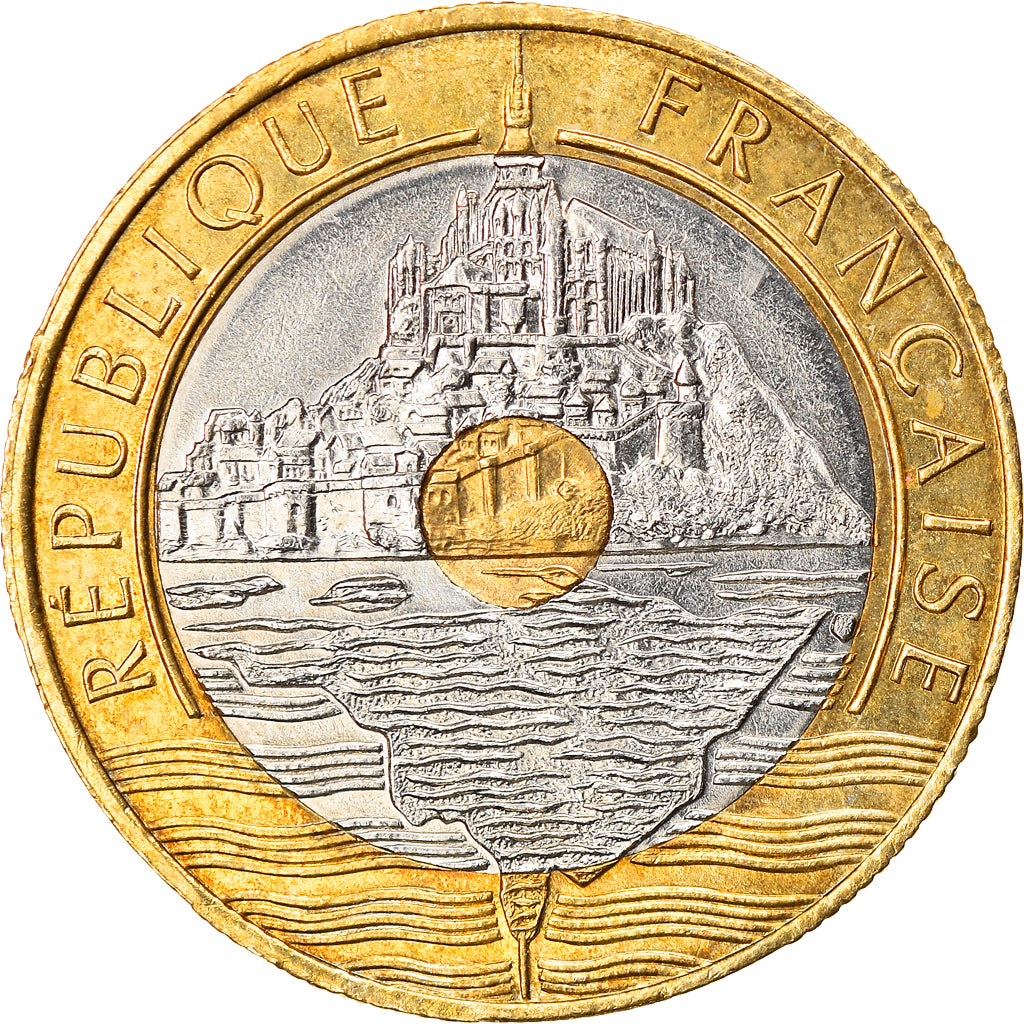 Coin, France, Mont Saint Michel, 20 Francs, 1992, AU(55-58), Tri-Metallic