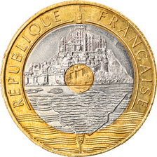 Coin, France, Mont Saint Michel, 20 Francs, 1992, AU(55-58), Tri-Metallic