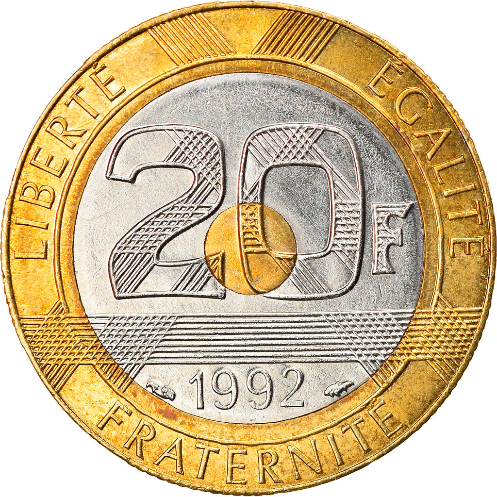 Coin, France, Mont Saint Michel, 20 Francs, 1992, AU(55-58), Tri-Metallic