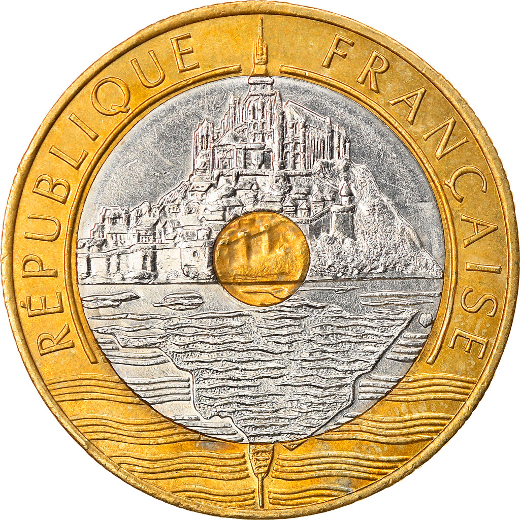 Coin, France, Mont Saint Michel, 20 Francs, 1992, AU(55-58), Tri-Metallic