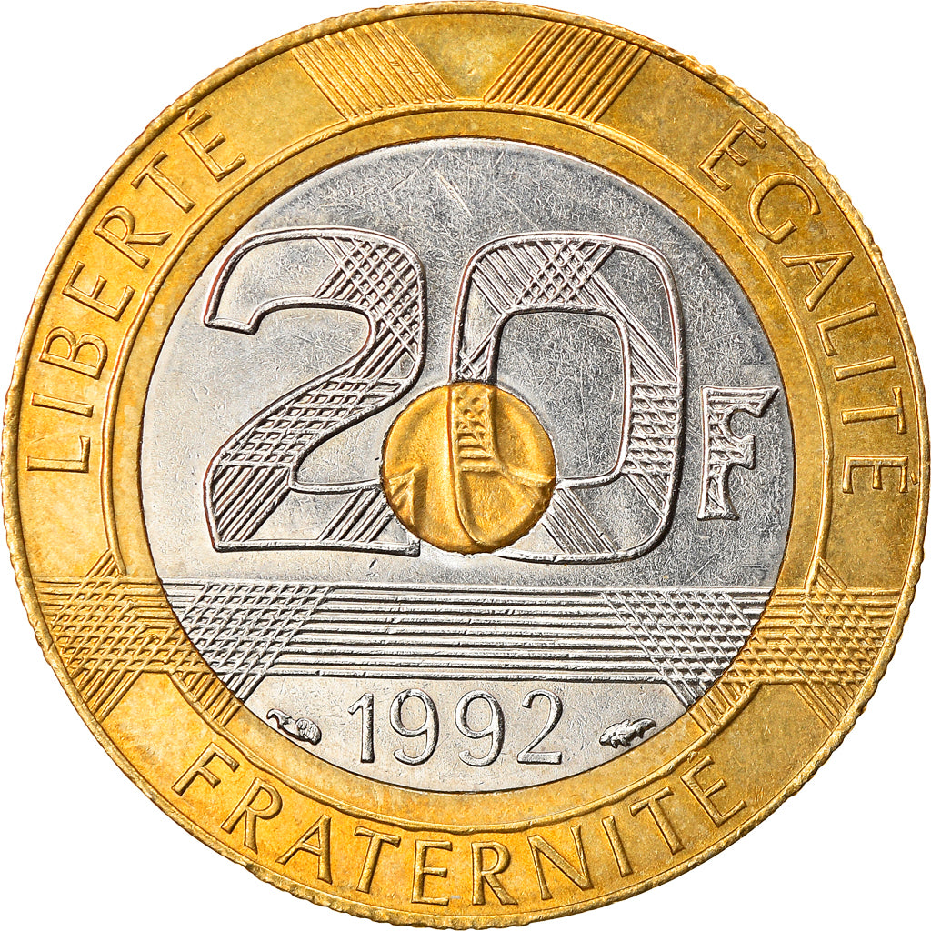 Coin, France, Mont Saint Michel, 20 Francs, 1992, AU(55-58), Tri-Metallic