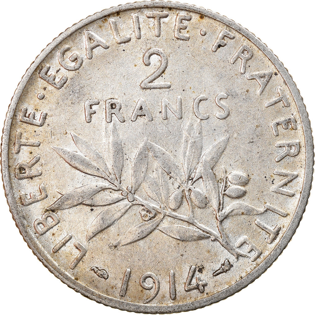 France, Semeuse, 2 Francs, 1914, Paris, EF(40-45), Silver, KM:845.1, Gadoury:532