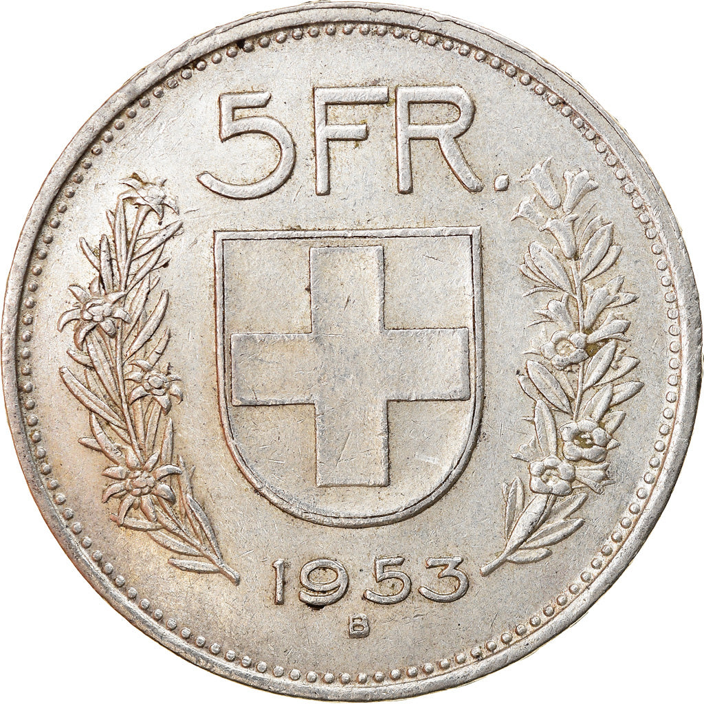 Coin, Switzerland, 5 Francs, 1953, Bern, EF(40-45), Silver, KM:40