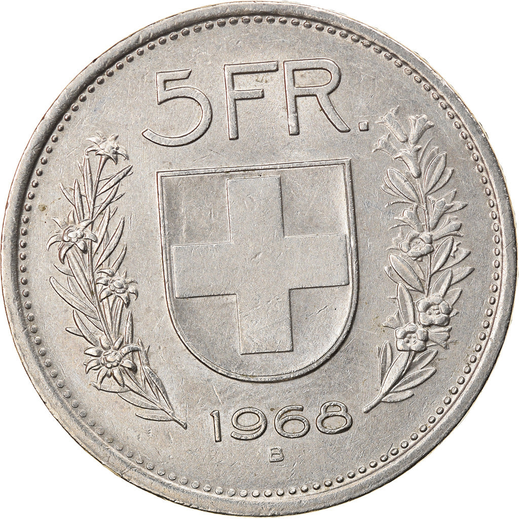 Coin, Switzerland, 5 Francs, 1968, Bern, EF(40-45), Copper-nickel, KM:40a.1
