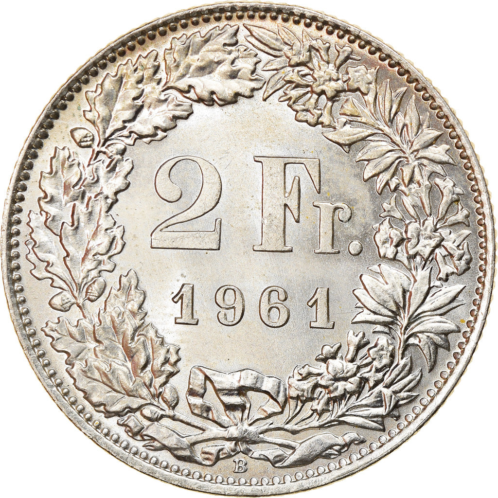 Münze, Schweiz, 2 Francs, 1961, Bern, UNZ, Silber, KM:21
