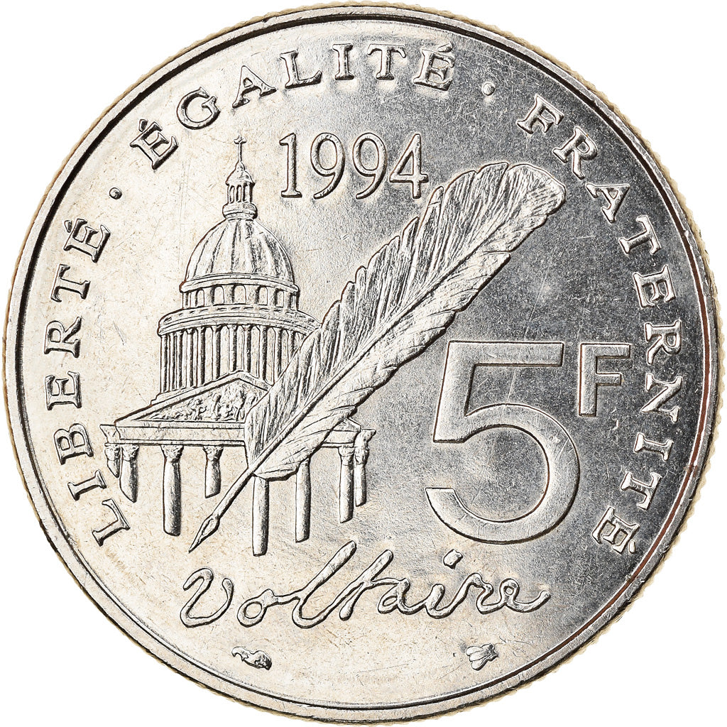 Coin, France, Voltaire, 5 Francs, 1994, Paris, MS(63), Nickel, KM:1063