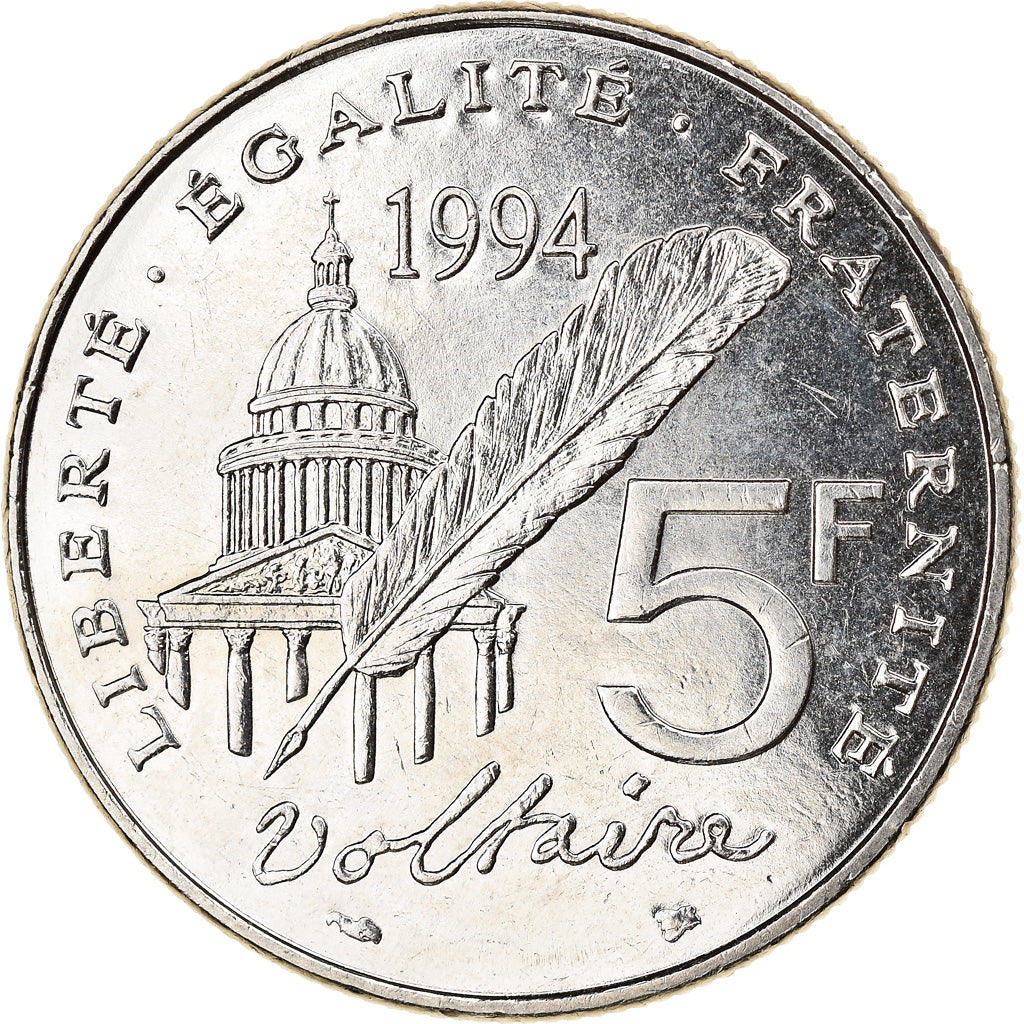Coin, France, Voltaire, 5 Francs, 1994, Paris, MS(63), Nickel, KM:1063