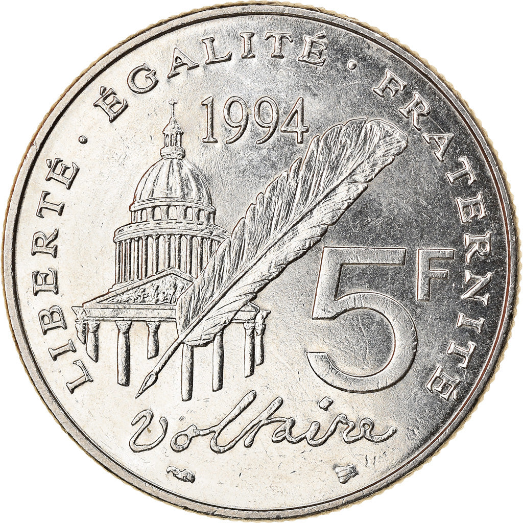 Coin, France, Voltaire, 5 Francs, 1994, Paris, MS(63), Nickel, KM:1063