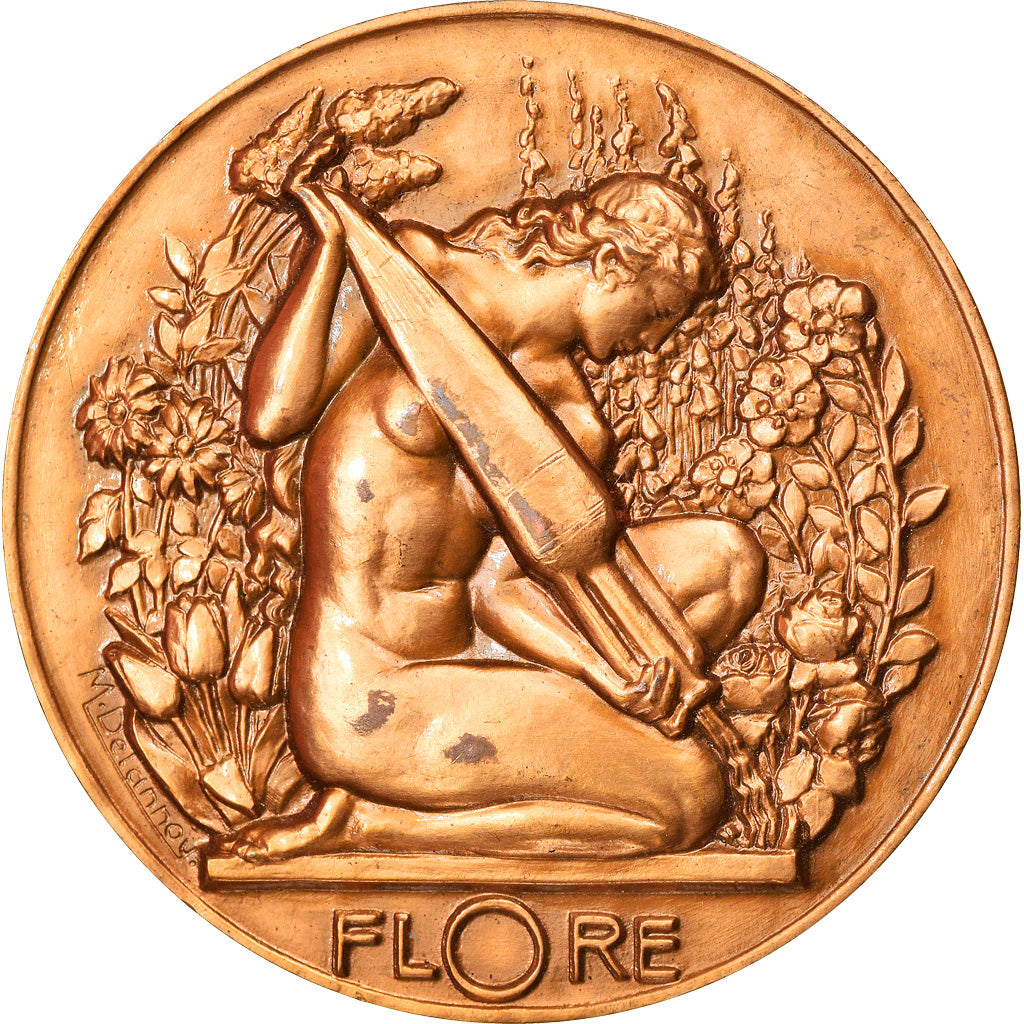 France, Médaille, Flore, Femme nue au Jardin, Delannoy, SUP+, Bronze