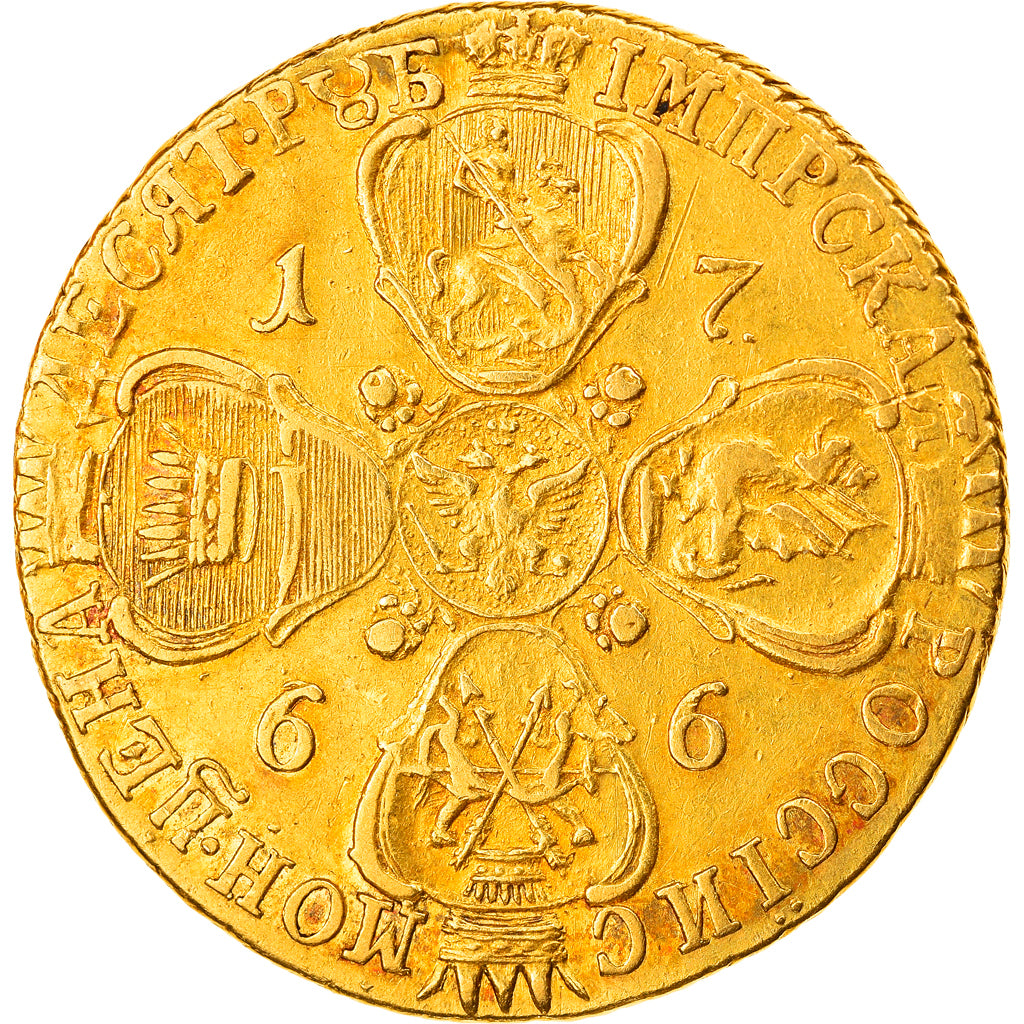 Monnaie, Russie, Catherine II, 10 Roubles, 1766, TTB, Or, KM:79a