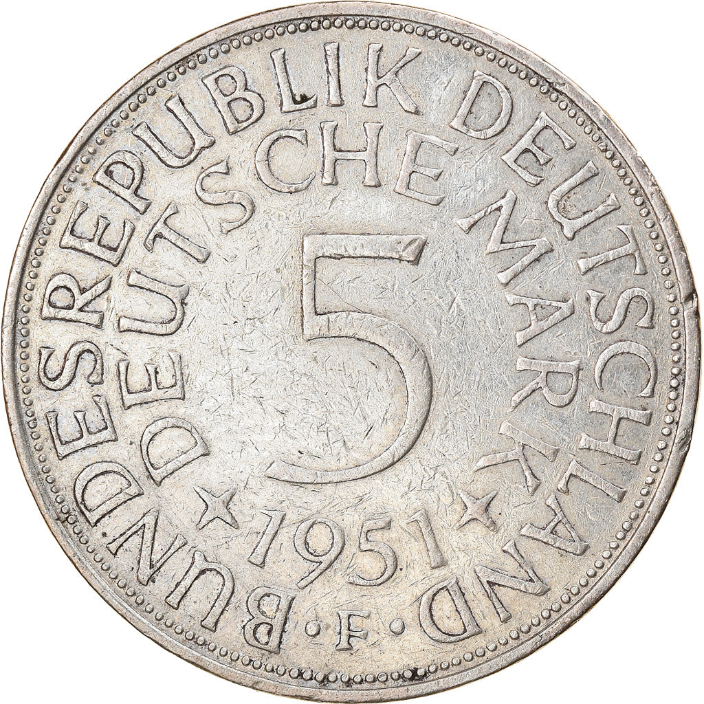 Monnaie, République fédérale allemande, 5 Mark, 1951, Stuttgart, SUP, Argent