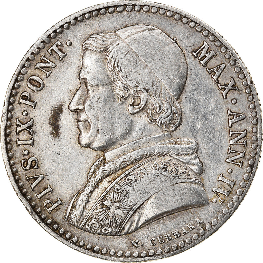 Moeda, ESTADOS ITALIANOS, PAPAL STATES, Pius IX, 20 Baiocchi, 1850, Roma