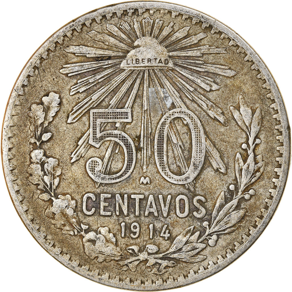 Coin, Mexico, 50 Centavos, 1914, Mexico City, VF(30-35), Silver, KM:445