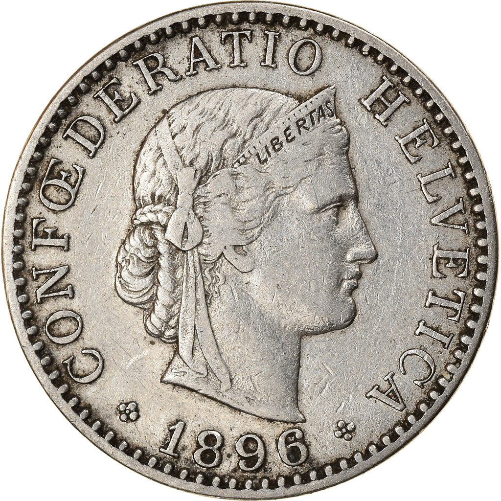 Coin, Switzerland, 20 Rappen, 1896, Bern, EF(40-45), Nickel, KM:29