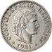 Coin, Switzerland, 20 Rappen, 1891, Bern, EF(40-45), Nickel, KM:29