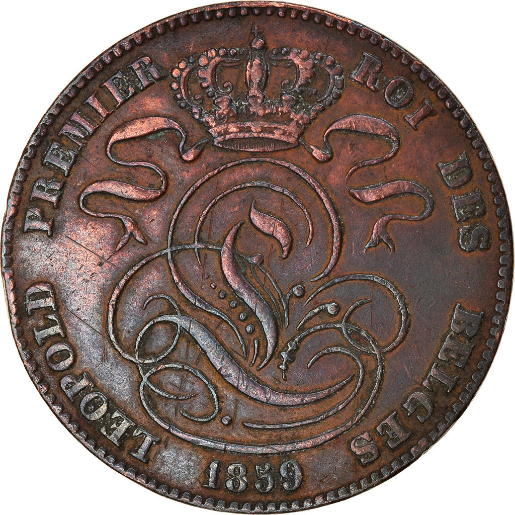 BELGIUM, 5 Centimes, 1859, KM #5.1, VF(30-35), Copper, 28.3, 9.84