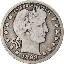 Coin, United States, Barber Quarter, Quarter, 1898, U.S. Mint, Philadelphia