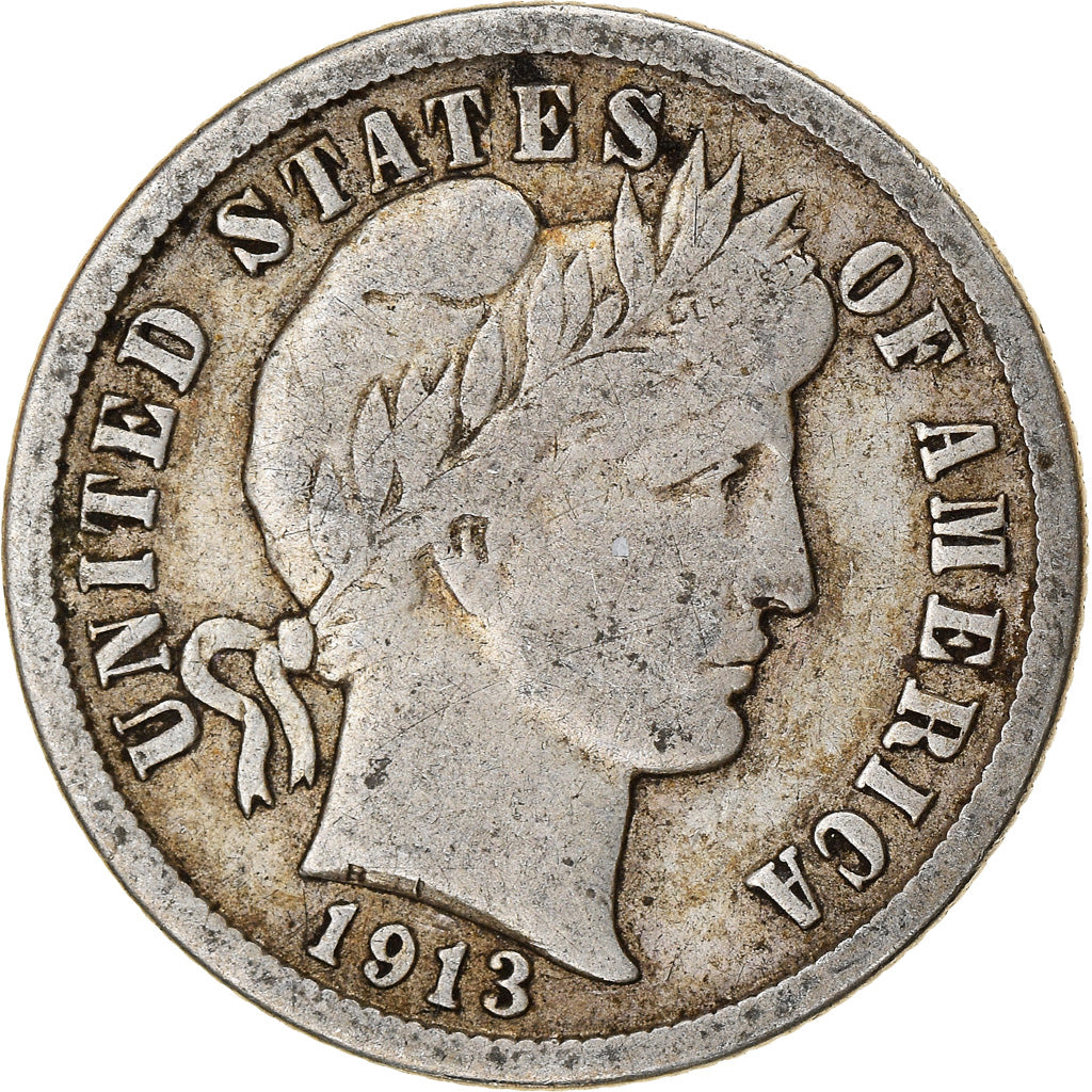 Coin, United States, Barber Dime, Dime, 1913, U.S. Mint, Philadelphia