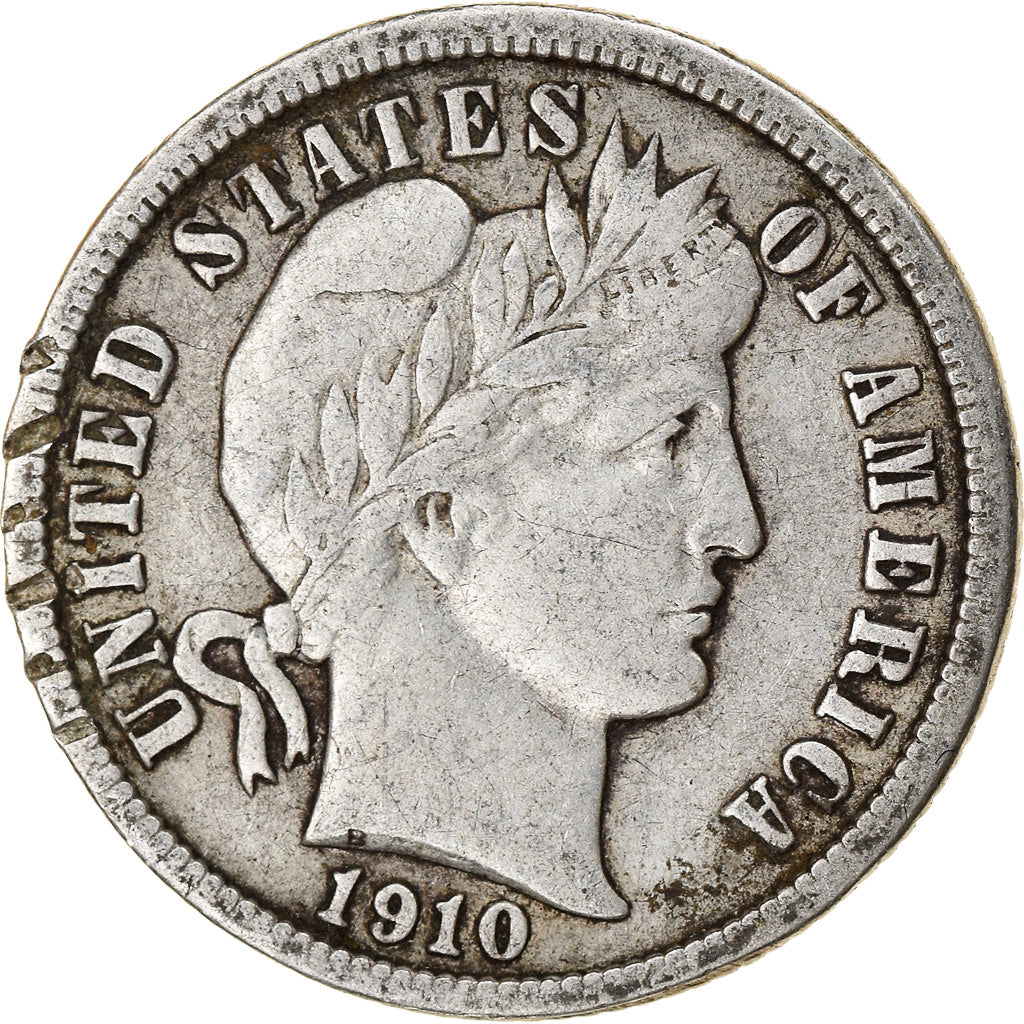 Coin, United States, Barber Dime, Dime, 1910, U.S. Mint, Philadelphia
