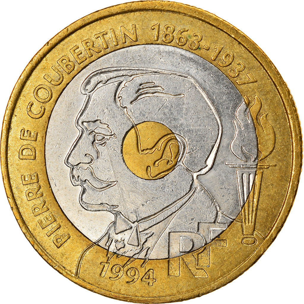 Münze, Frankreich, Pierre de Coubertin, 20 Francs, 1994, VZ, Tri-Metallic