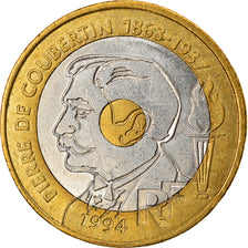 Münze, Frankreich, Pierre de Coubertin, 20 Francs, 1994, VZ, Tri-Metallic