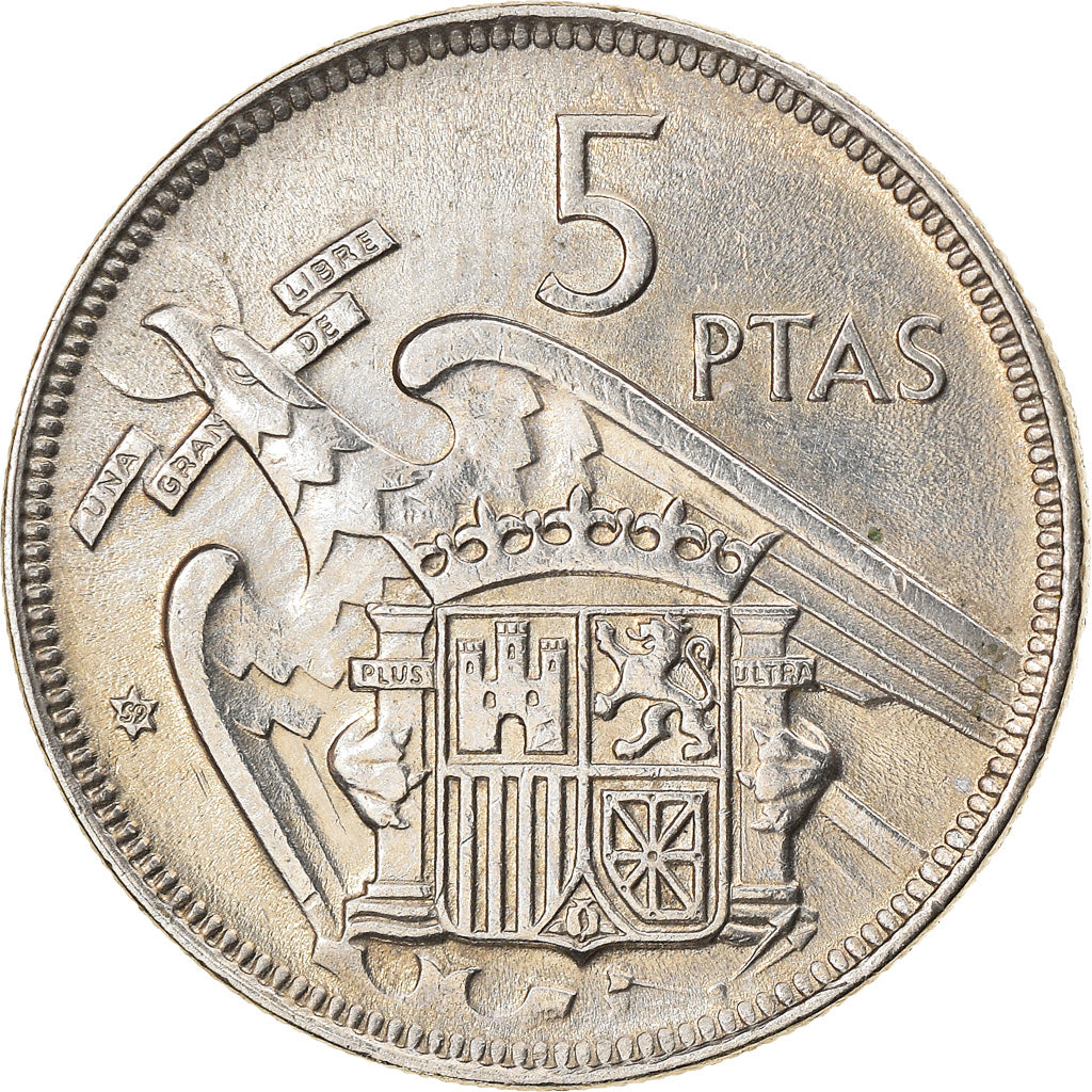 Coin, Spain, Caudillo and regent, 5 Pesetas, 1957, MS(60-62), Copper-nickel