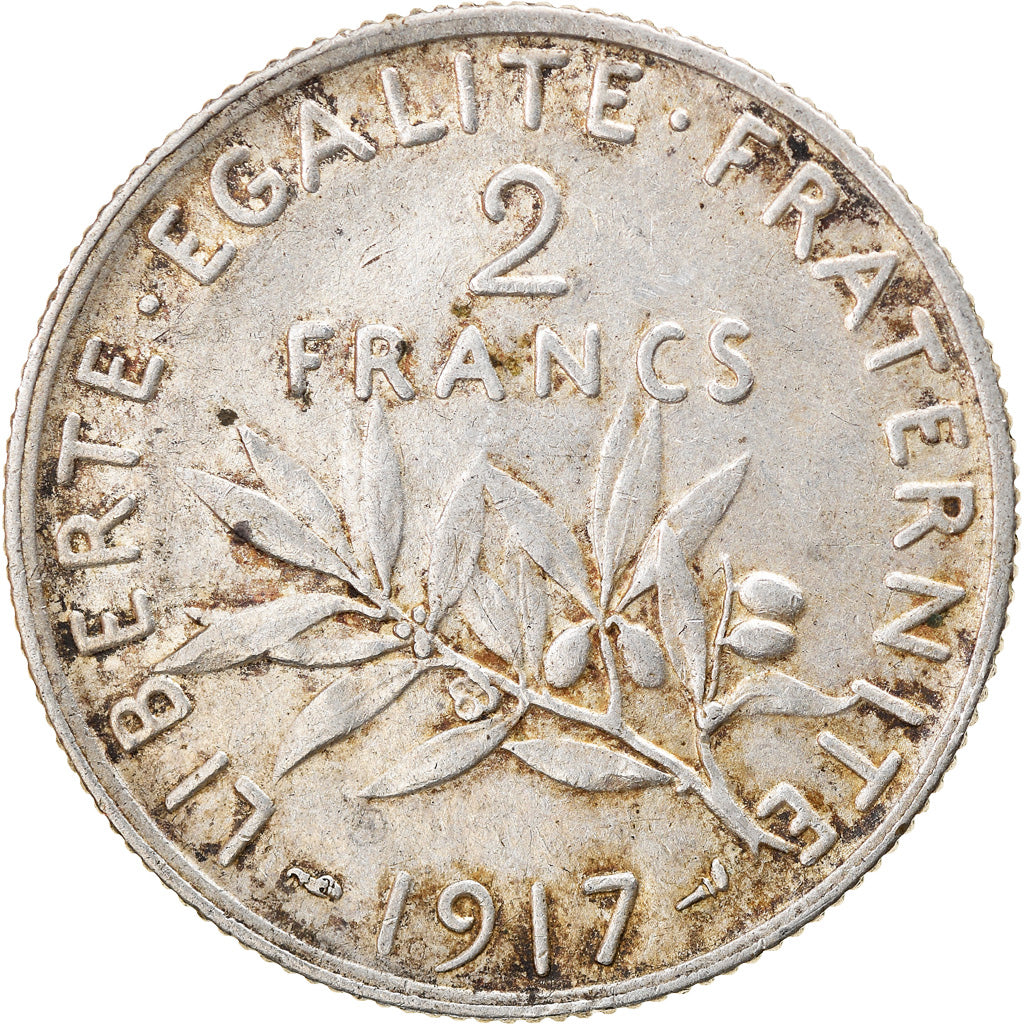 Francia, Semeuse, 2 Francs, 1917, Paris, MB+, Argento, KM:845.1, Gadoury:532