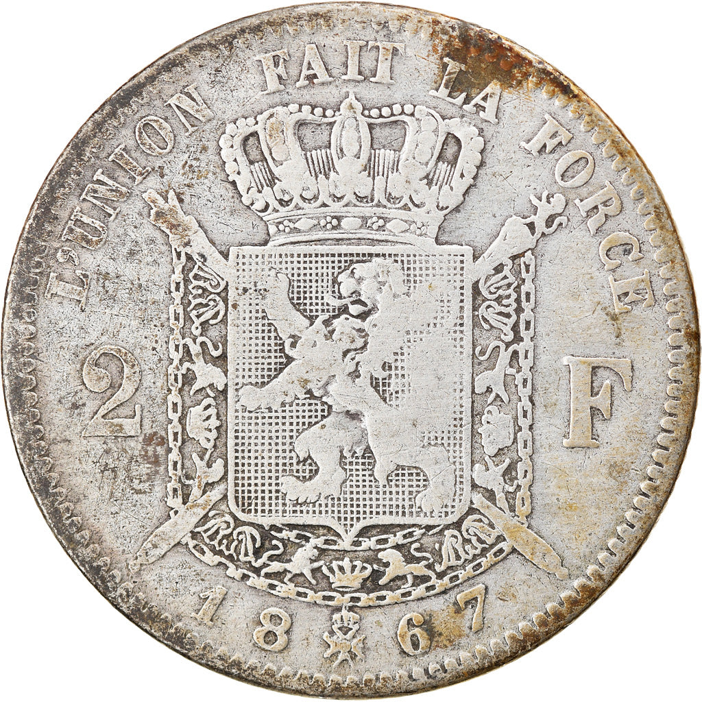 Coin, Belgium, Leopold II, 2 Francs, 2 Frank, 1867, VF(20-25), Silver, KM:30.1