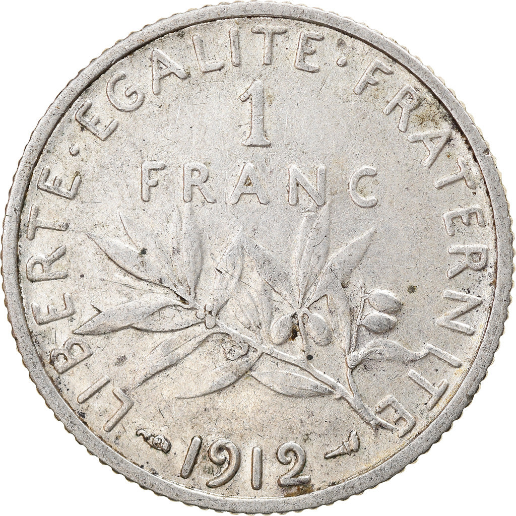 Coin, France, Semeuse, Franc, 1912, Paris, AU(50-53), Silver, KM:844.1