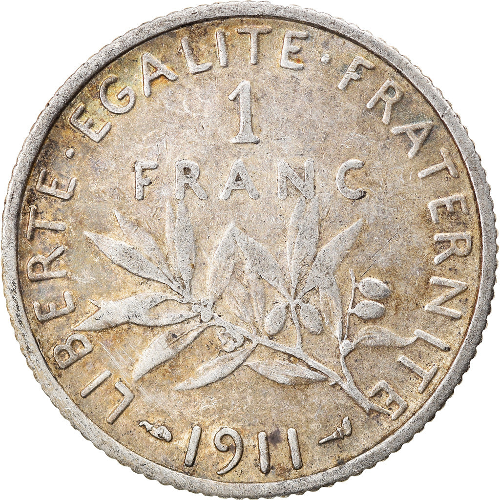 Coin, France, Semeuse, Franc, 1911, Paris, VF(30-35), Silver, KM:844.1