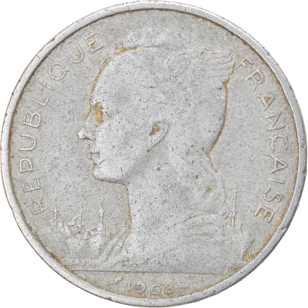Moneda, TERRITORIO FRANCÉS DE LOS AFARS E ISSAS, 5 Francs, 1968, Paris, BC+