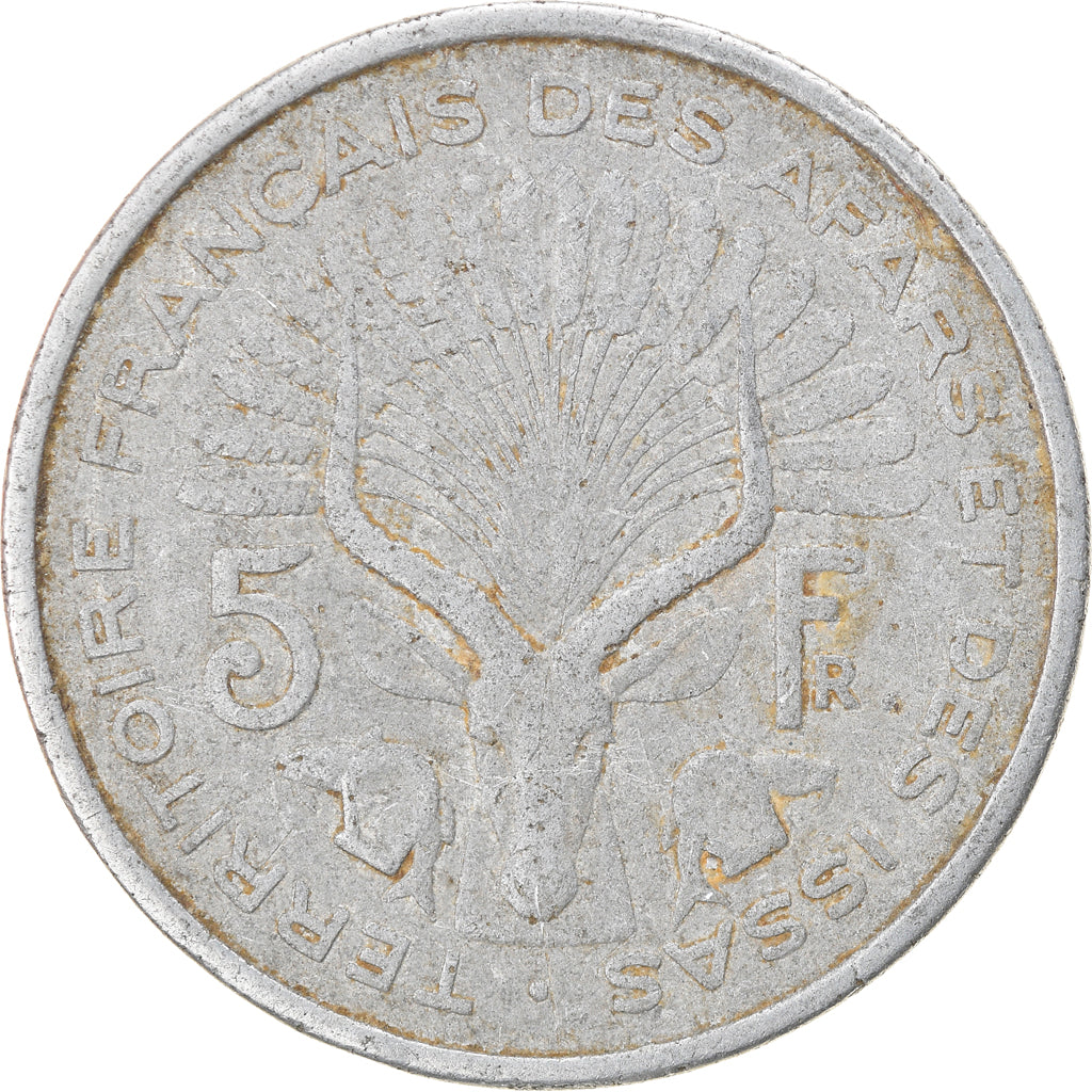 Moneda, TERRITORIO FRANCÉS DE LOS AFARS E ISSAS, 5 Francs, 1968, Paris, BC+