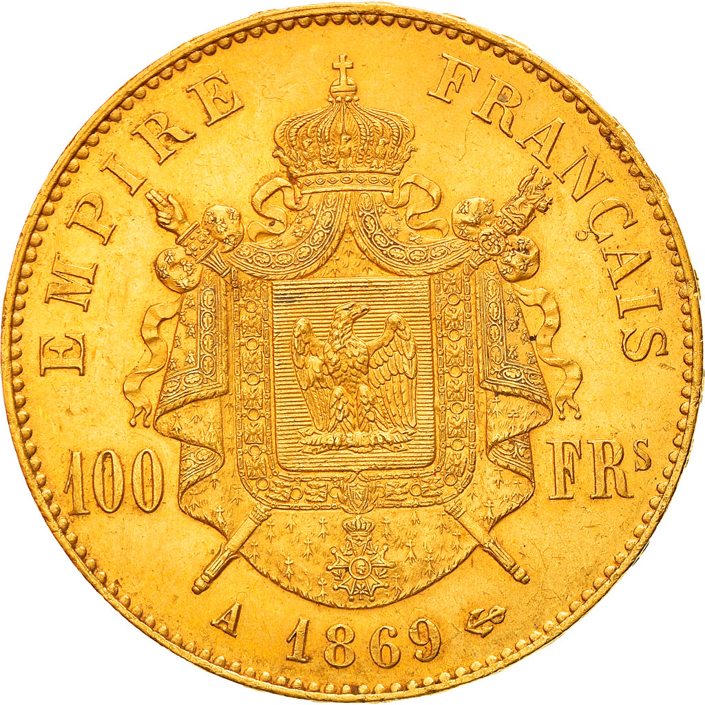 Moneda, Francia, Napoleon III, 100 Francs, 1869, Paris, MBC+, Oro, KM:802.1