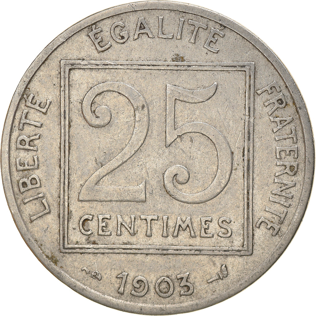 Coin, France, Patey, 25 Centimes, 1903, Paris, VF(30-35), Nickel, KM:855
