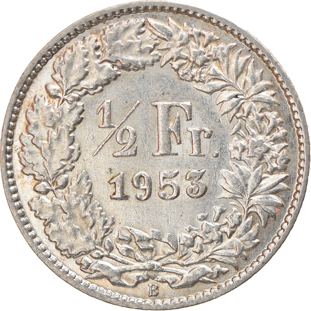 Coin, Switzerland, 1/2 Franc, 1953, Bern, AU(55-58), Silver, KM:23