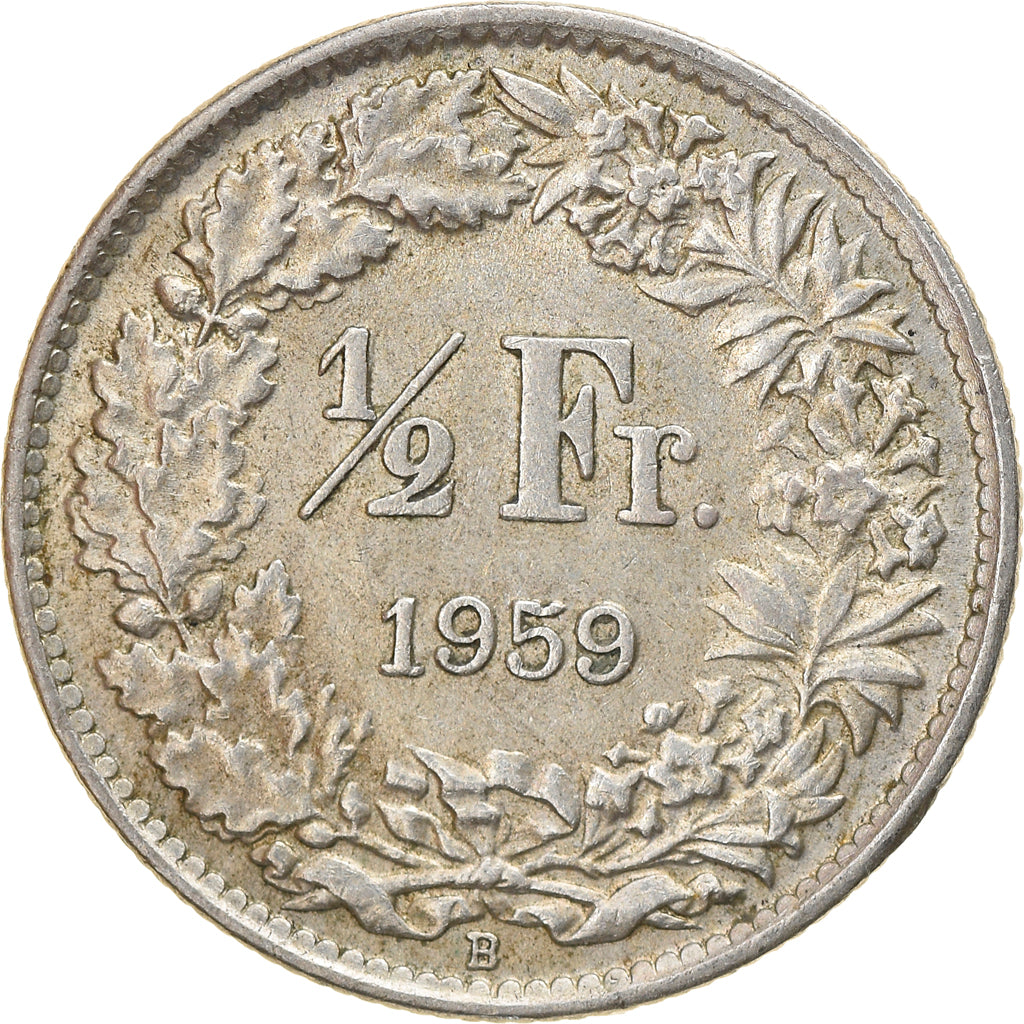 Coin, Switzerland, 1/2 Franc, 1959, Bern, AU(55-58), Silver, KM:23