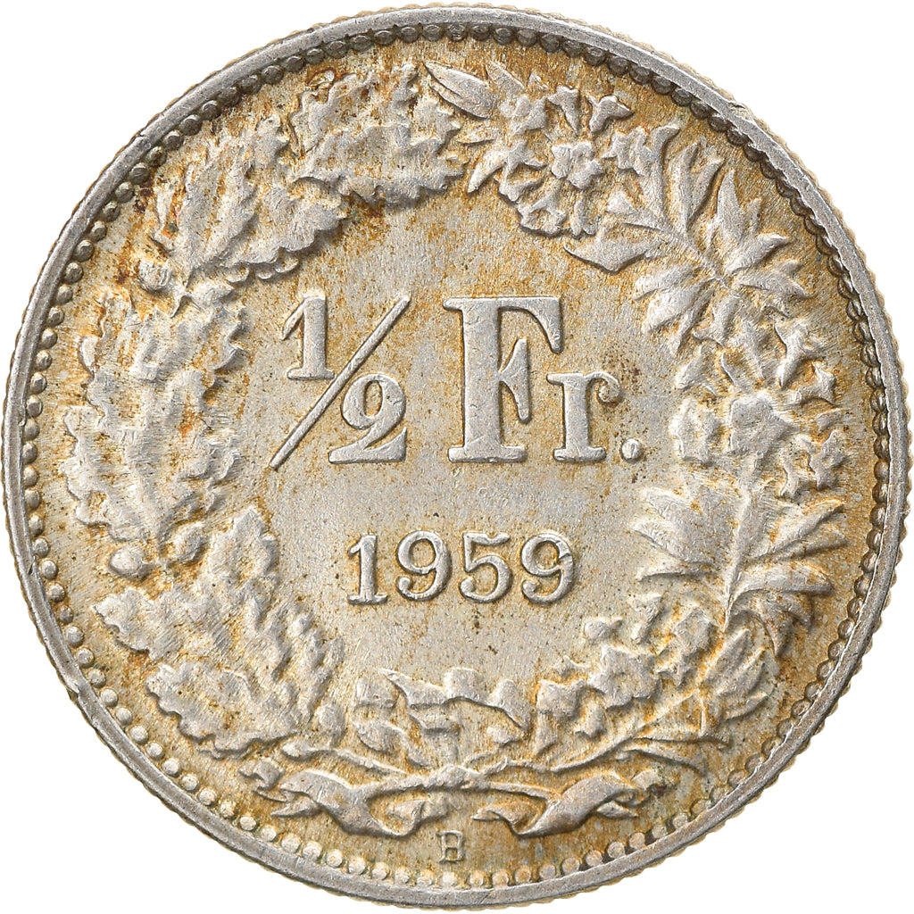 Coin, Switzerland, 1/2 Franc, 1959, Bern, AU(55-58), Silver, KM:23