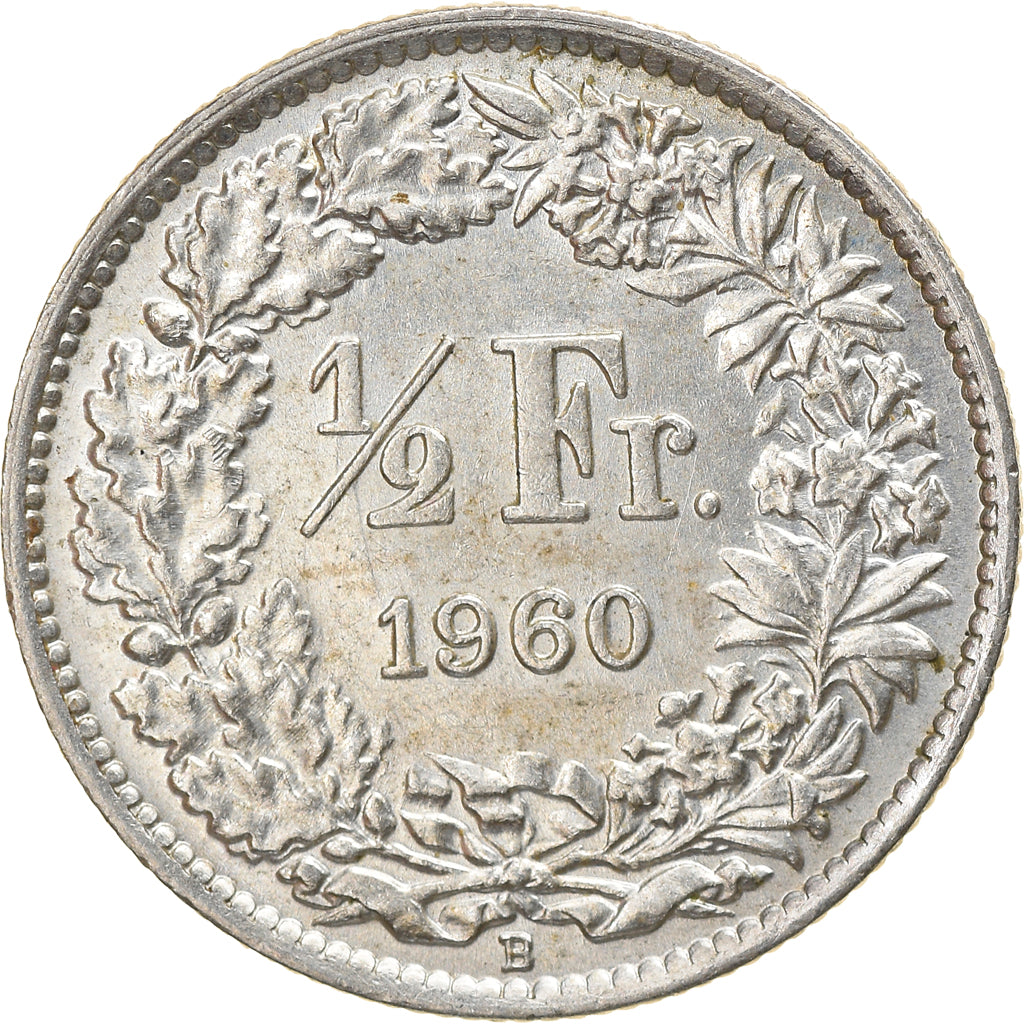 Münze, Schweiz, 1/2 Franc, 1960, Bern, VZ+, Silber, KM:23