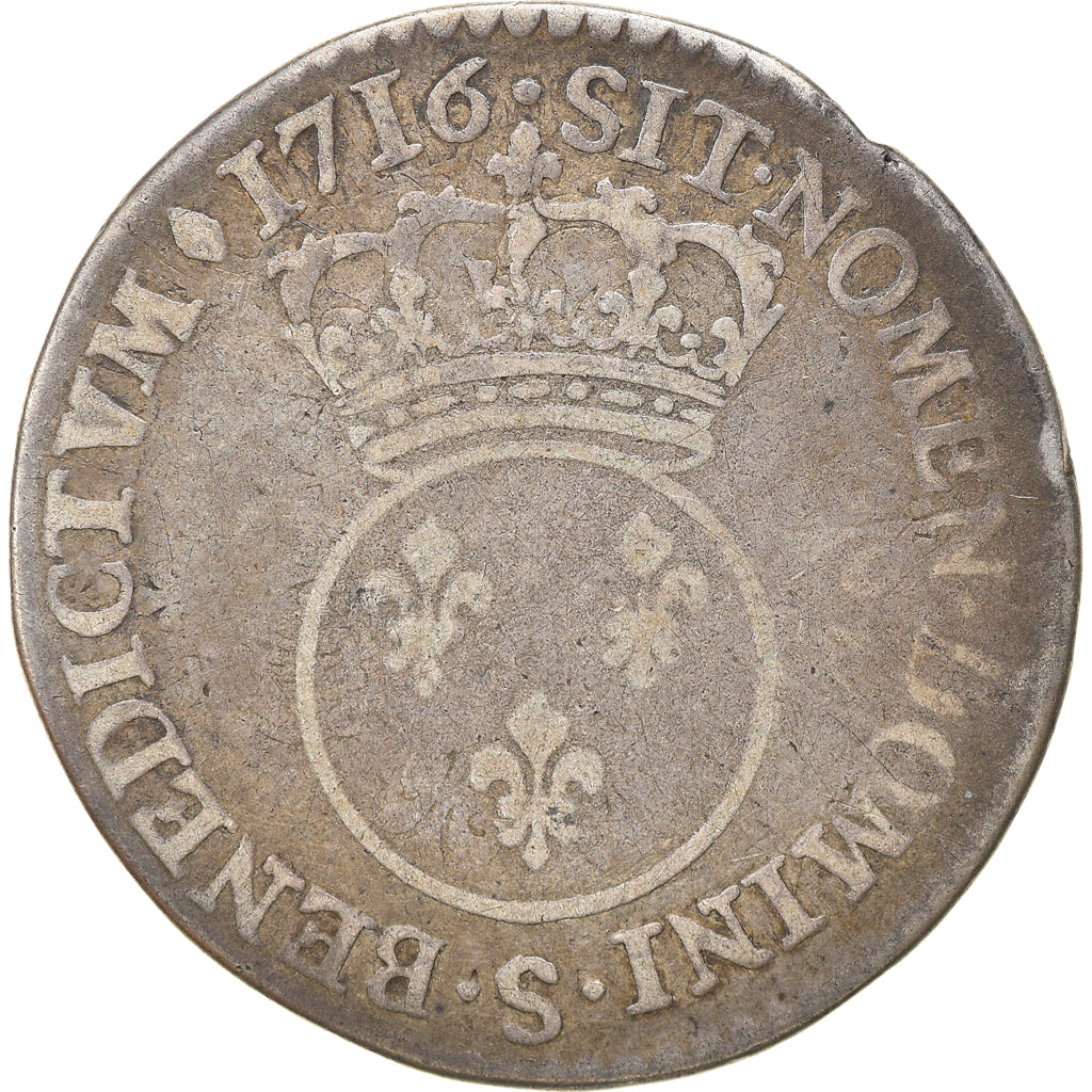 Monnaie, France, Louis XV, 1/4 Écu Vertugadin, 30 Sols, 1/4 ECU, 1716, Reims