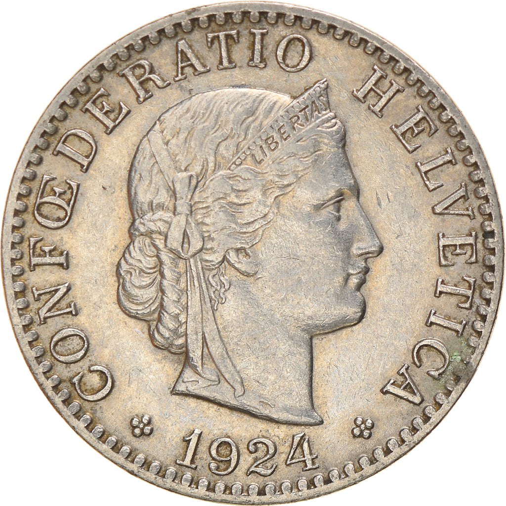 Coin, Switzerland, 20 Rappen, 1924, Bern, EF(40-45), Nickel, KM:29