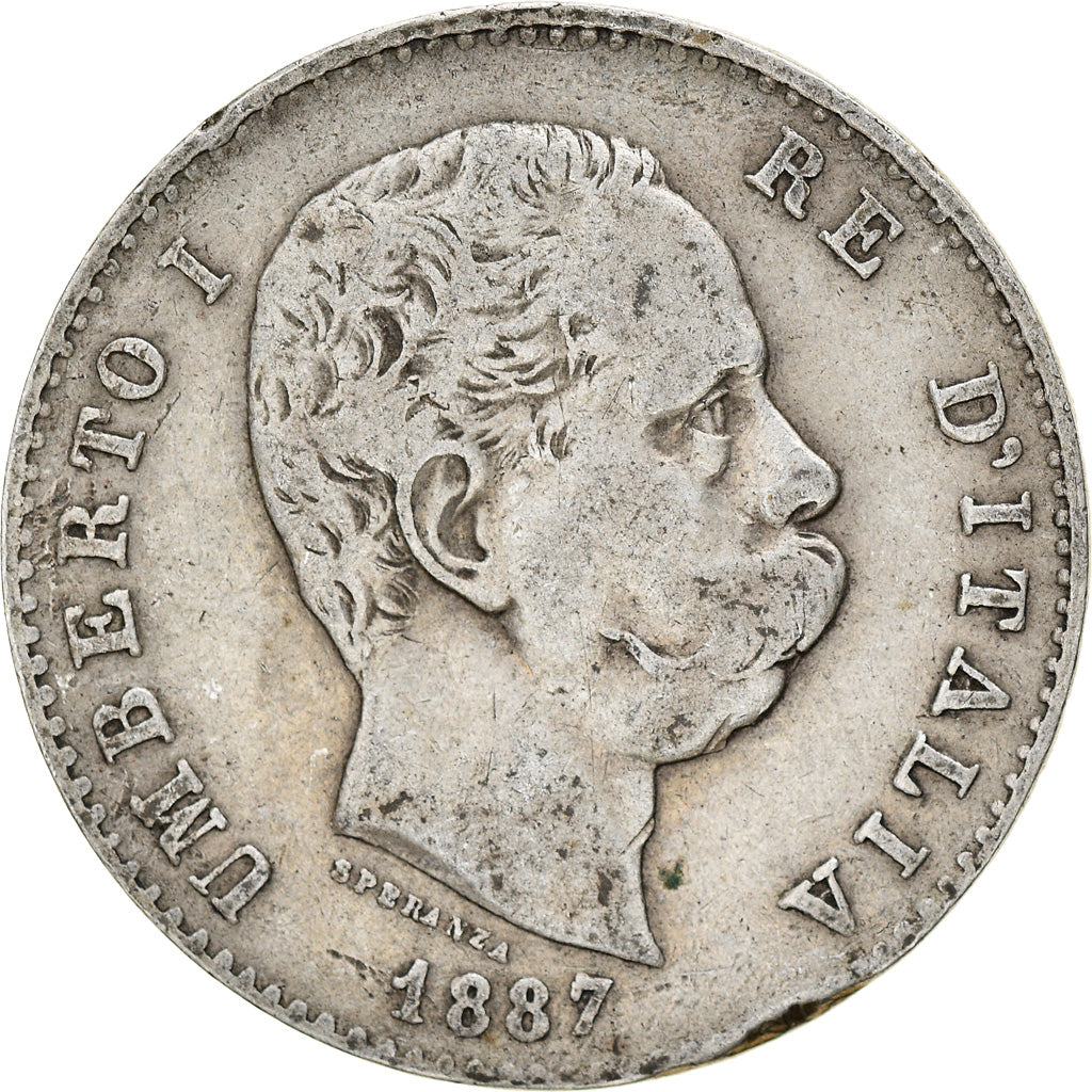 Coin, Italy, Umberto I, Lira, 1887, Milan, VF(30-35), Silver, KM:24.2