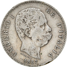 Coin, Italy, Umberto I, Lira, 1887, Milan, VF(30-35), Silver, KM:24.2