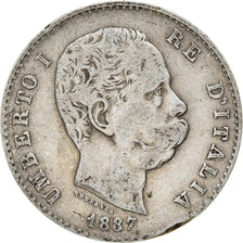 Moneta, Italia, Umberto I, Lira, 1887, Milan, MB+, Argento, KM:24.2