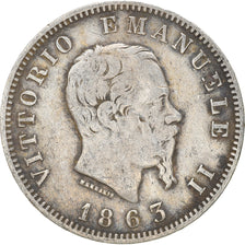 Münze, Italien, Vittorio Emanuele II, Lira, 1863, Milan, SS, Silber, KM:5a.1