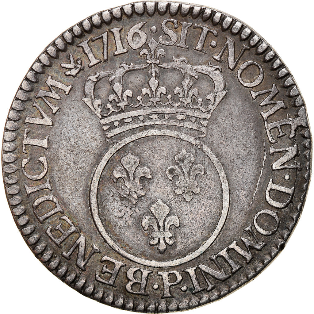 Coin, France, Louis XV, 1/2 Écu Vertugadin, 1/2 ECU, 44 Sols, 1716, Dijon