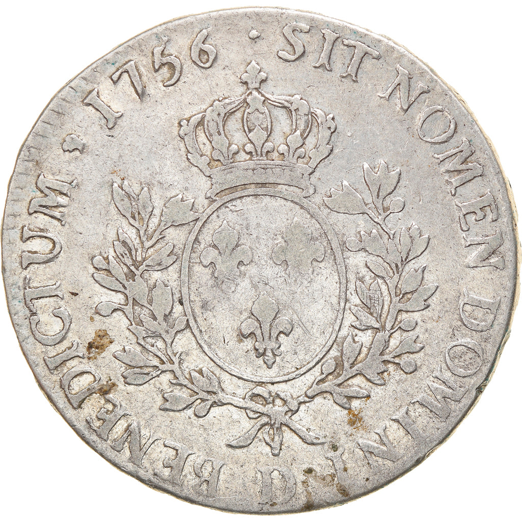 Moneta, Francja, Louis XV, Écu au bandeau, Ecu, 1756, Lyon, VF(30-35), Srebro