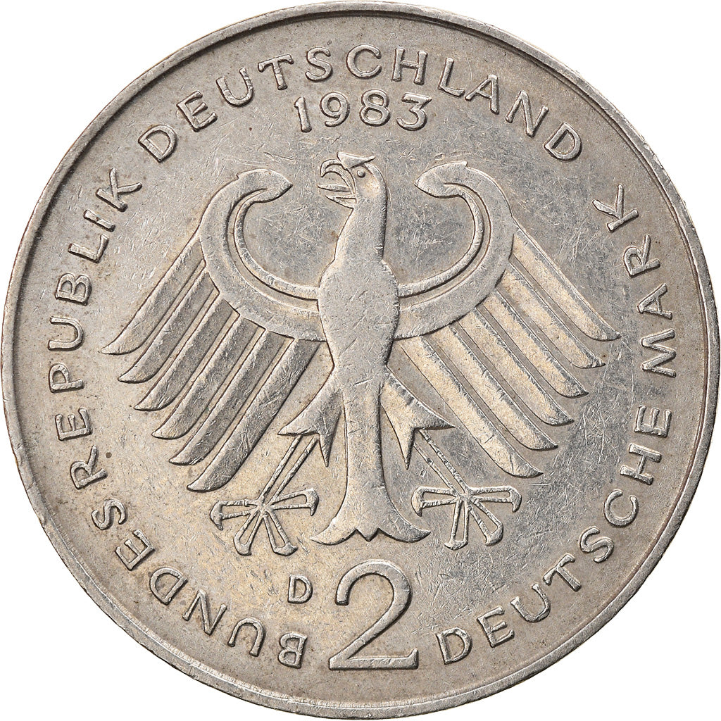 Coin, GERMANY - FEDERAL REPUBLIC, 2 Mark, 1983, Munich, VF(20-25), Copper-Nickel