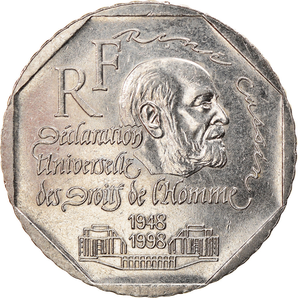 Coin, France, René Cassin, 2 Francs, 1998, AU(50-53), Nickel, KM:1213